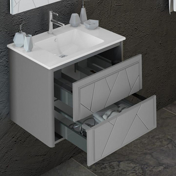 Тумба подвесная с раковиной Opadiris Луиджи 70 см, серый матовый (раковина Ibiza 70, цвет белый) - фото 2