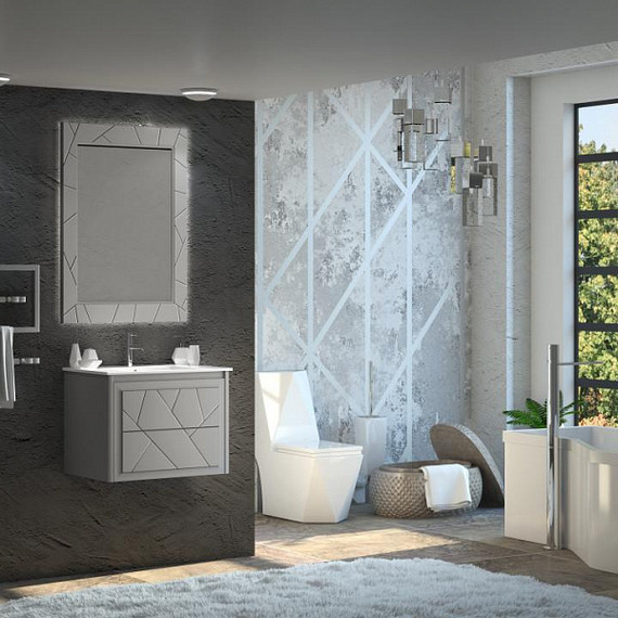 Тумба подвесная с раковиной Opadiris Луиджи 70 см, серый матовый (раковина Ibiza 70, цвет белый) - фото 5