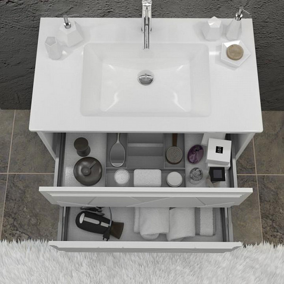 Тумба подвесная с раковиной Opadiris Луиджи 70 см, белый матовый (раковина Ibiza 70, цвет белый) - фото 5