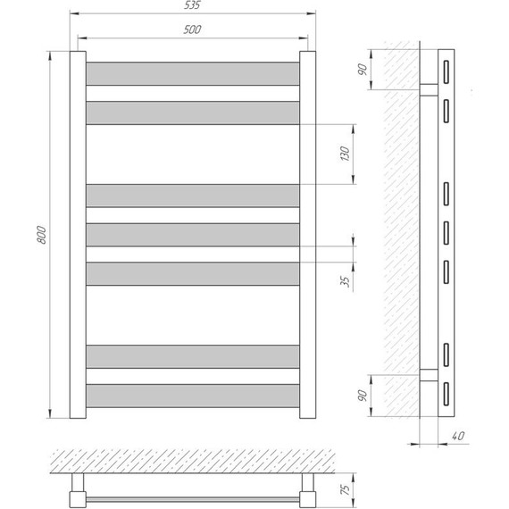 Полотенцесушитель водяной Laris Бонд П7 500х800 мм, чёрный - фото 4