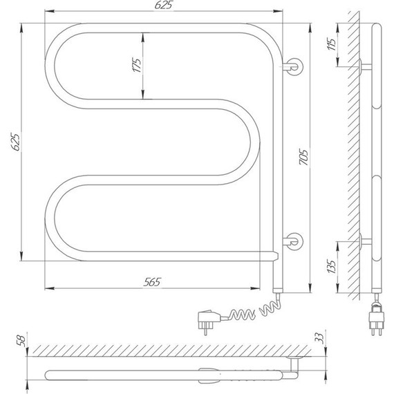Полотенцесушитель Laris Змеевик поворотный 25 ПСЭ 600х600 мм - фото 4