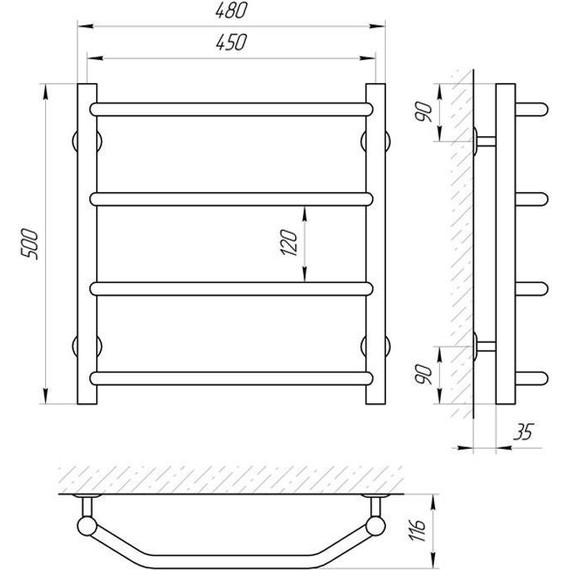 Полотенцесушитель водяной Laris Виктория П4 450х500 - фото 4