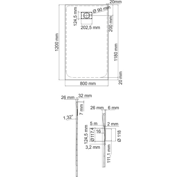 Поддон SMC WasserKraft Elbe 120x80 см 74T06, чёрный - фото, картинка 2 Поддон SMC WasserKraft Elbe 120x80 см 74T06, чёрный - фото 2