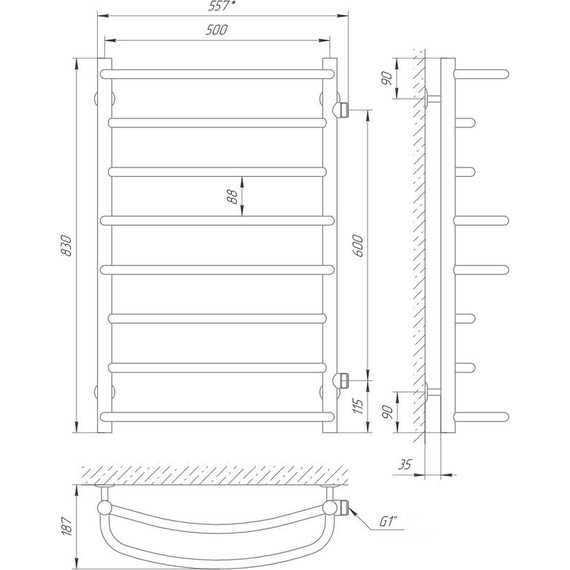 Полотенцесушитель водяной Laris Евромикс с боковым подводом П8 мц 600 500х800 - фото 4