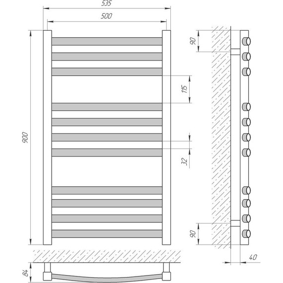 Полотенцесушитель водяной Laris Гранд П11 500х900 мм, чёрный - фото 5