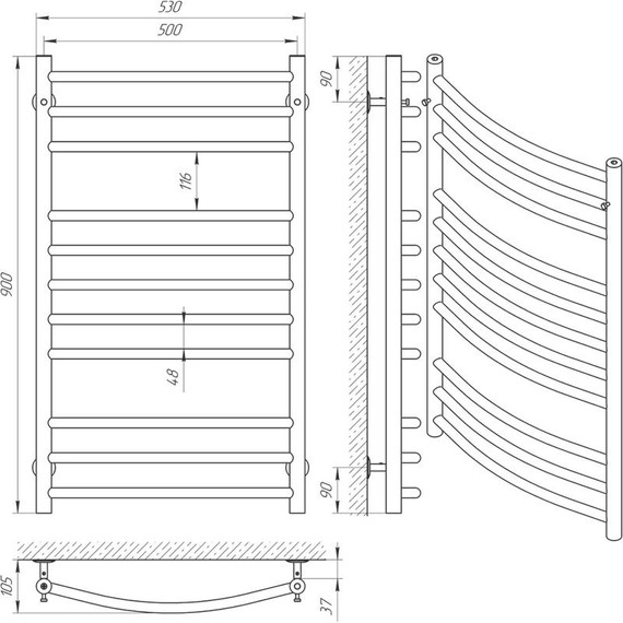 Полотенцесушитель водяной Laris Классик П11 500х900 - фото 4