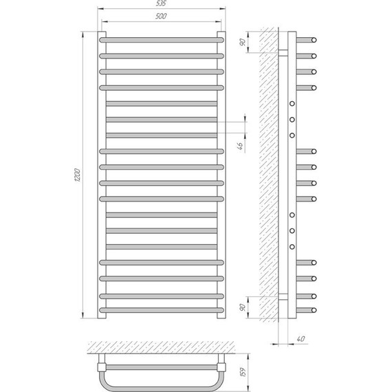 Полотенцесушитель водяной Laris Гермес П18 500х1200 - фото, картинка 2 Полотенцесушитель водяной Laris Гермес П18 500х1200 - фото 2