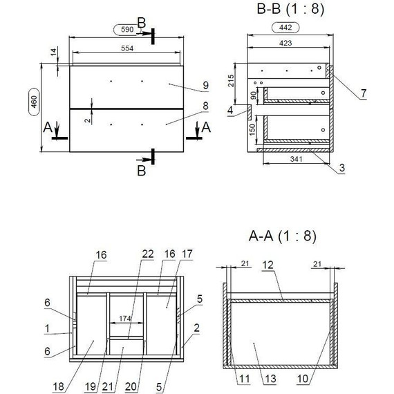 Тумба подвесная с раковиной Cersanit Lara 50 см A63413, орех - фото 10