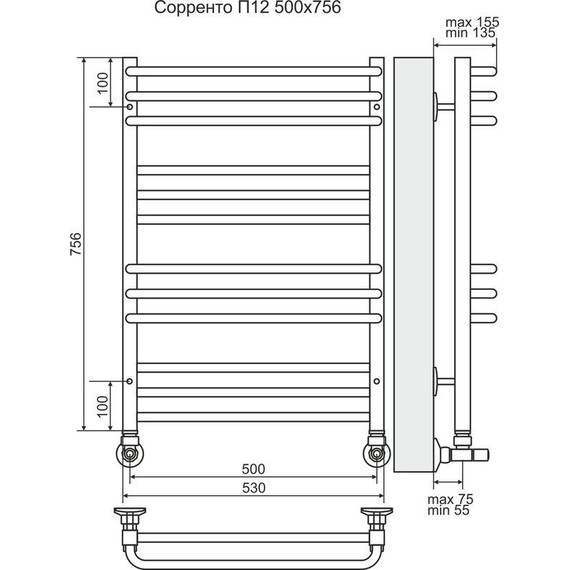 Полотенцесушитель водяной Terminus Сорренто П12 500х756 мм 4620768882326 - фото 3