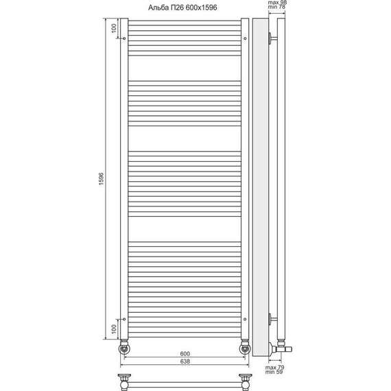 Полотенцесушитель водяной Terminus Альба П26 600х1596 мм 4620768886577 - фото, картинка 4 Полотенцесушитель водяной Terminus Альба П26 600х1596 мм 4620768886577 - фото 4