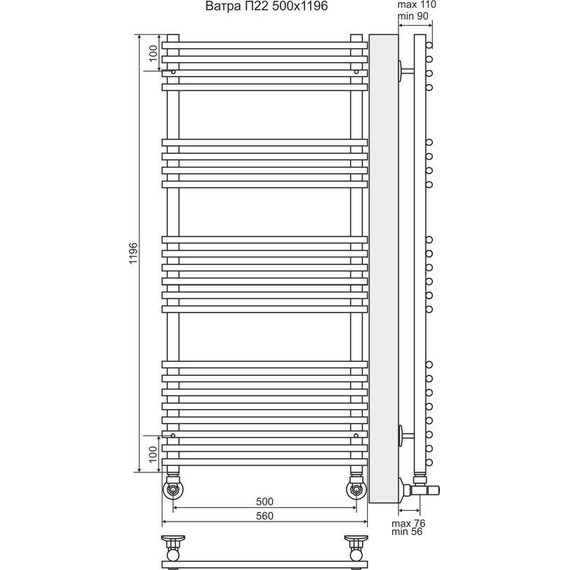 Полотенцесушитель водяной Terminus Ватра П22 500х1196 мм 4620768886621 - фото, картинка 4 Полотенцесушитель водяной Terminus Ватра П22 500х1196 мм 4620768886621 - фото 4