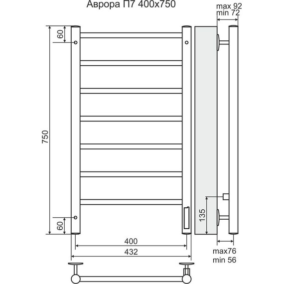 Полотенцесушитель электрический Terminus Аврора П7 400х750 мм 4630080267091 - фото 3