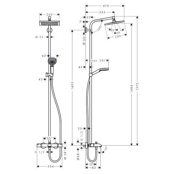 Душевая стойка Hansgrohe Crometta E 240 1jet Showerpipe 27298000 - фото, картинка 5 Душевая стойка Hansgrohe Crometta E 240 1jet Showerpipe 27298000 - фото 5