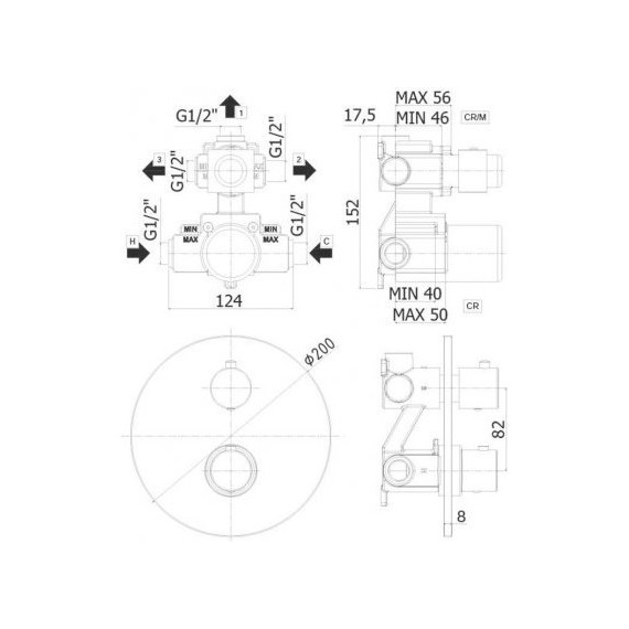 Смеситель для ванны с термостатом Paffoni Light LIQ019CR (3 положения) - фото 2