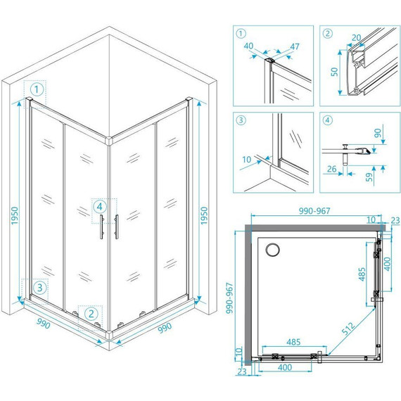 Душевое ограждение RGW HO-31 100х100 см 03063100-11 (стекло 8 мм), хром/прозрачное - фото 3