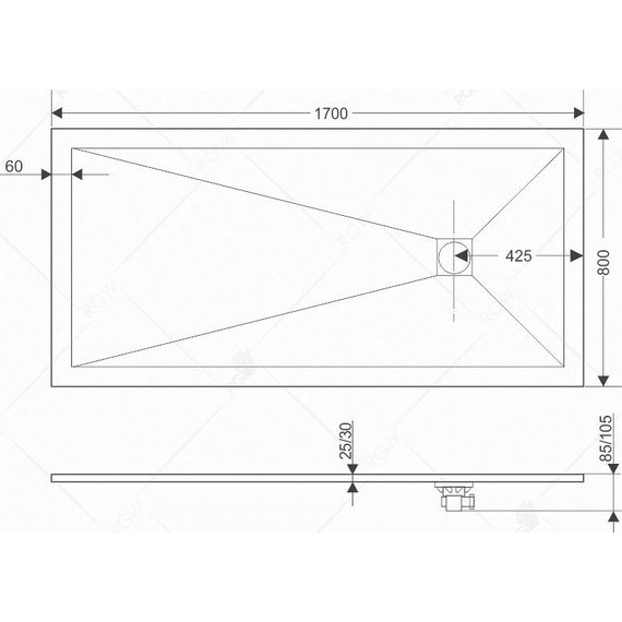 Каменный поддон RGW ST-178G 170x80 см 14152817-02, графит - фото 6