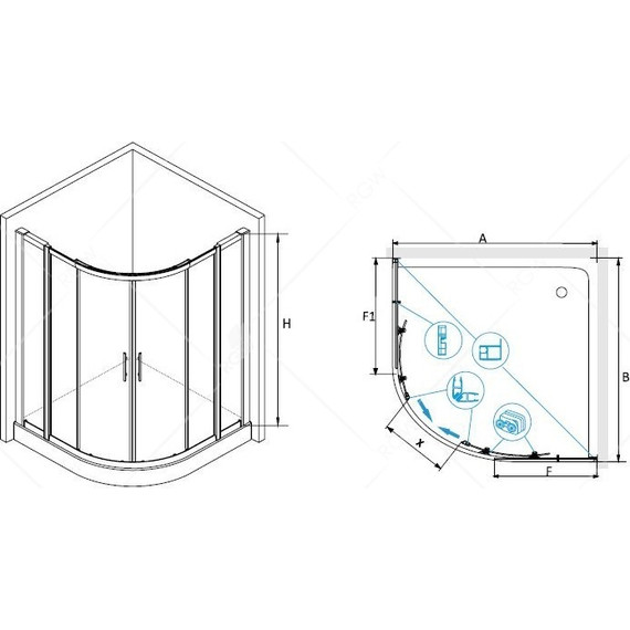 Душевое ограждение RGW HO-511 120х120 см 030651122-11 (стекло 8 мм), хром/прозрачное - фото 3