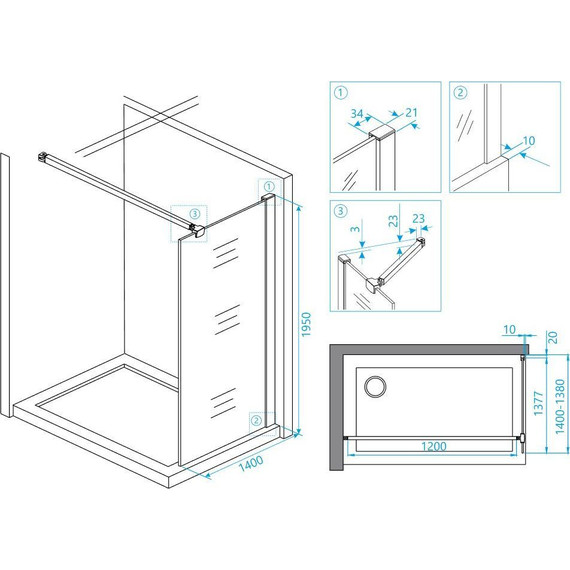 Душевая перегородка RGW WA-01 140х195 см 03100114-11 (стекло 10 мм) с кронштейном в комплекте, хром/прозрачное - фото 5