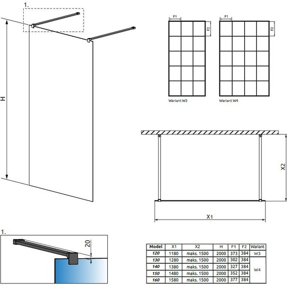 Душевая перегородка Radaway Modo New Black I Factory 150x200 см 388154-54-57 (стекло 8 мм), черный/прозрачное - фото 4