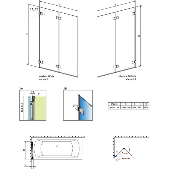 Шторка для ванны Radaway Arta PND I 130 см 210213-01L (стекло 8 мм), хром/прозрачное - фото 6