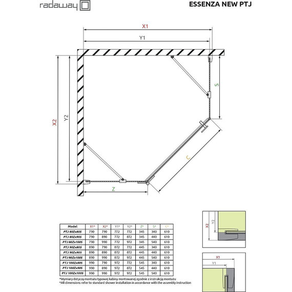 Душевое ограждение Radaway Essenza New Black PTJ 80x90 см R, черный/прозрачное - фото 8