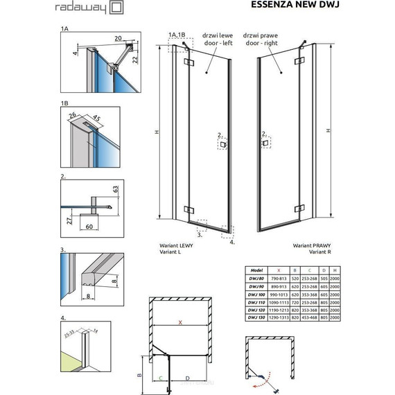 Душевая дверь Radaway Essenza New DWJ 100 см 385014-01-01R, хром/прозрачное - фото 10