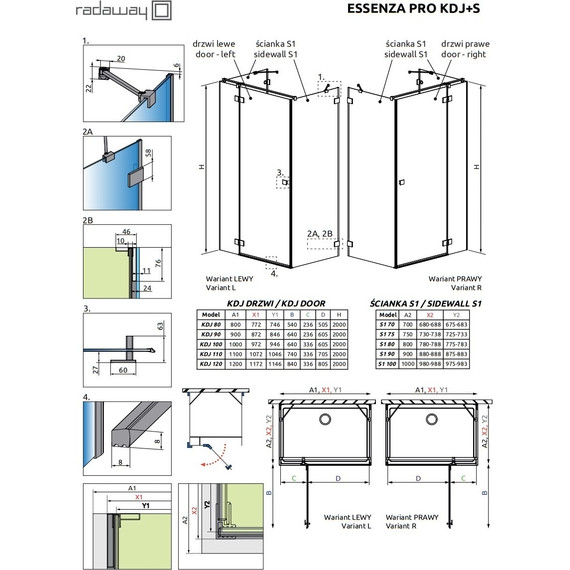 Душевое ограждение Radaway Essenza Pro Gold KDJ+S 100x100 см L, золото/прозрачное - фото 8