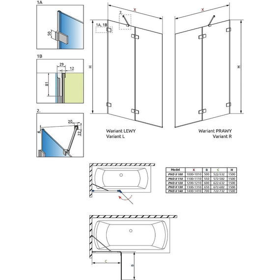 Шторка для ванны Radaway Euphoria PND II 100 см 10008100-01-01R (стекло 8 мм), хром/прозрачное - фото 6