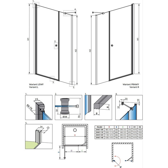 Душевая дверь Radaway Eos DWS 140 см 137993-01-01R, хром/прозрачное - фото 12