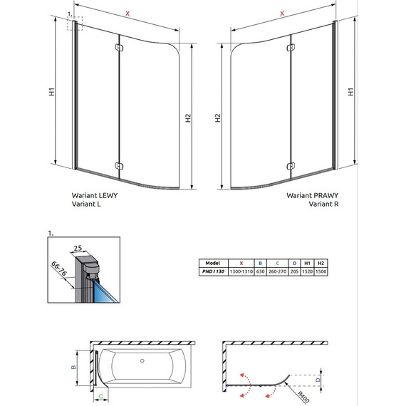 Шторка для ванны Radaway Eos PND I 130 см 1205202-101L, хром/прозрачное - фото 6