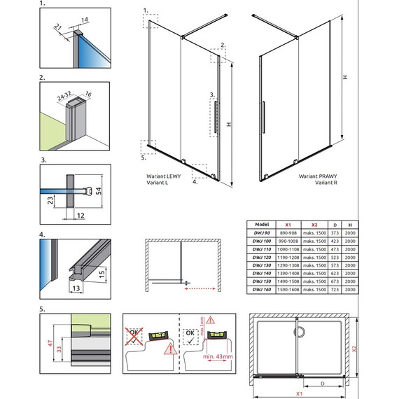 Душевая дверь Radaway Furo Gold DWJ 100 см 10107522-09-01L (стекло 8 мм), золото/прозрачное - фото 9