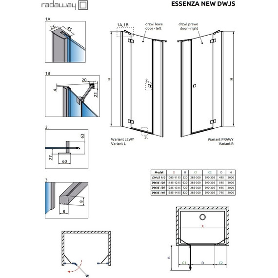 Душевая дверь Radaway Essenza New DWJS 110 см R, хром/прозрачное - фото 10