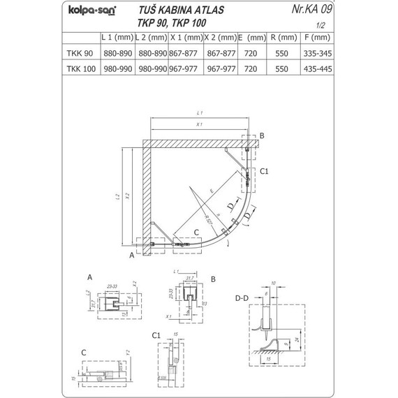 Душевое ограждение Kolpa-San Atlas TKP 100x100 см, хром/прозрачное - фото 5
