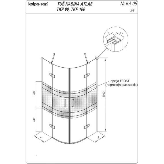 Душевое ограждение Kolpa-San Atlas TKP 90x90 см, хром/прозрачное - фото 6