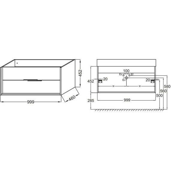 Тумба подвесная с раковиной Jacob Delafon Vivienne 100 см EB1508-N18-N18, белый меламин - фото 5