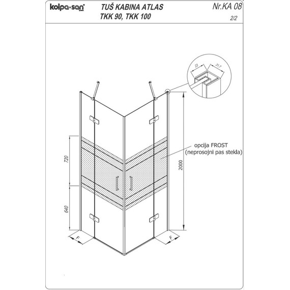 Душевое ограждение Kolpa-San Atlas TKK 100x100 см, хром/прозрачное - фото 2