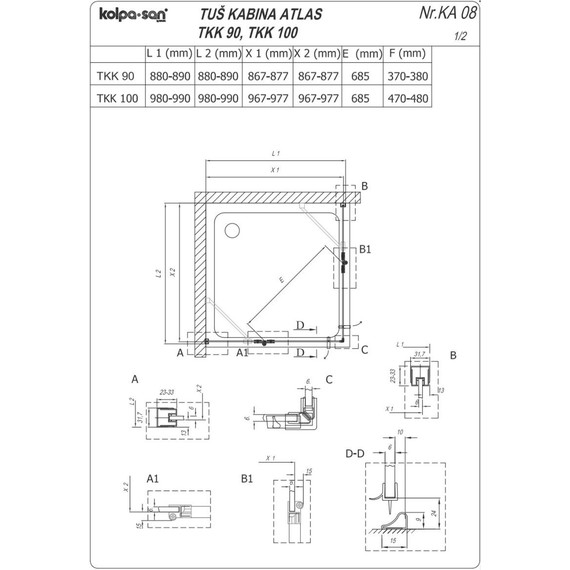 Душевое ограждение Kolpa-San Atlas TKK 90x90 см, хром/прозрачное - фото 3