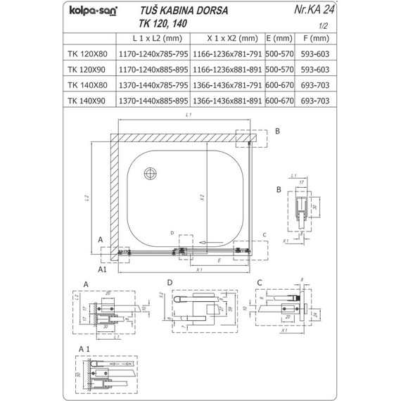 Душевое ограждение Kolpa-San Dorsa TK 140x90 см (стекло 8 мм), хром/прозрачное - фото 11