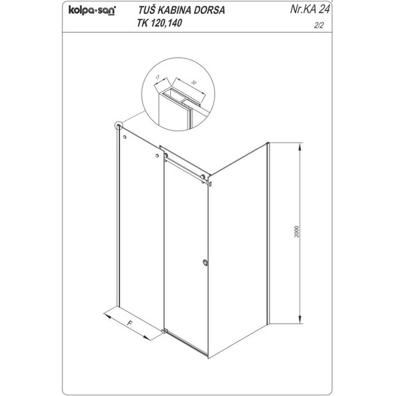 Душевое ограждение Kolpa-San Dorsa TK 140x80 см (стекло 8 мм), хром/прозрачное - фото 12