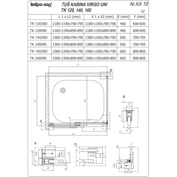 Душевое ограждение Kolpa-San Virgo TK 120x90 см (стекло 8 мм), хром/прозрачное - фото 4