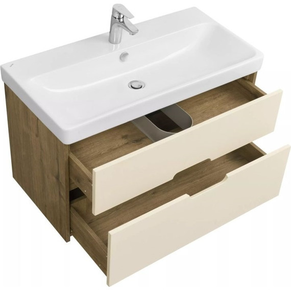 Тумба подвесная с раковиной Акватон Оливия 90 см 1A254401OLVG0, бежевый/дуб веллингтон - фото 4