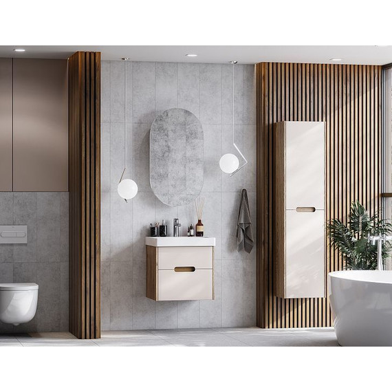 Пенал подвесной Акватон Оливия 40 см 1A254603OLVG0, бежевый/дуб веллингтон - фото, картинка 4 Пенал подвесной Акватон Оливия 40 см 1A254603OLVG0, бежевый/дуб веллингтон - фото 4