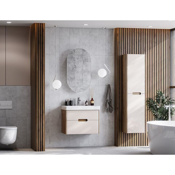 Пенал подвесной Акватон Оливия 40 см 1A254603OLVG0, бежевый/дуб веллингтон - фото, картинка 3 Пенал подвесной Акватон Оливия 40 см 1A254603OLVG0, бежевый/дуб веллингтон - фото 3