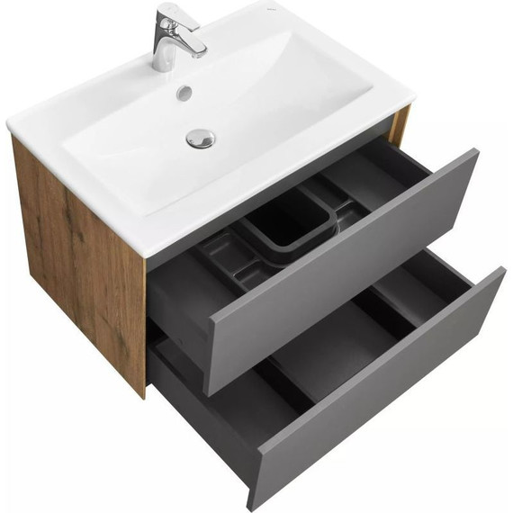 Тумба подвесная с раковиной Акватон Сохо 75 см 1A258101AJA00, графит/дуб веллингтон - фото, картинка 6 Тумба подвесная с раковиной Акватон Сохо 75 см 1A258101AJA00, графит/дуб веллингтон - фото 6