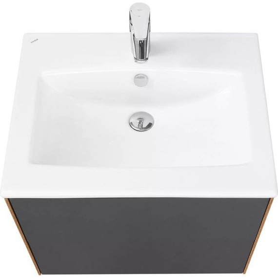 Тумба подвесная с раковиной Акватон Сохо 60 см 1A258001AJA00, графит/дуб веллингтон - фото 4