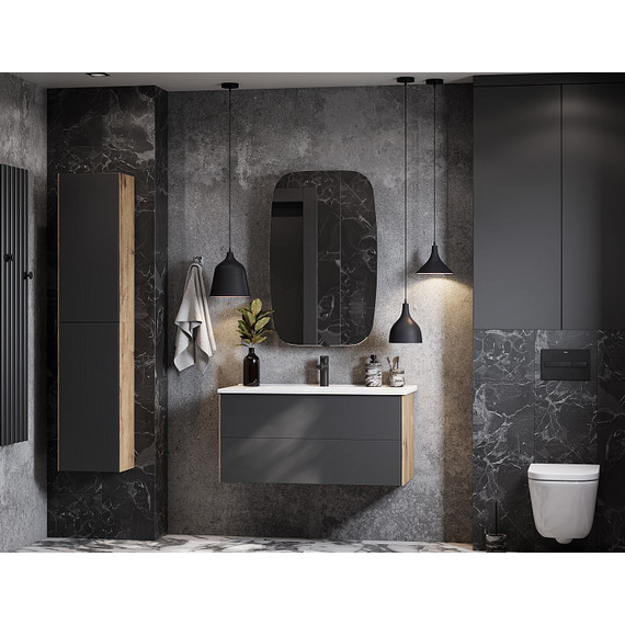 Тумба подвесная с раковиной Акватон Сохо 100 см 1A258201AJA00, графит/дуб веллингтон - фото 7