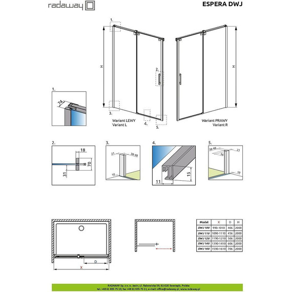 Душевая дверь Radaway Espera DWJ 100 см R (стекло 8 мм), хром/прозрачное - фото 9