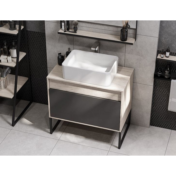 Тумба подвесная со столешницей Акватон Лофт Урбан 80 см 1A247601LQX60, дуб орегон/серый графит - фото 19