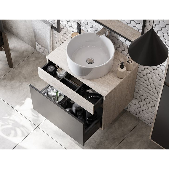 Тумба подвесная со столешницей Акватон Лофт Урбан 65 см 1A254001LQX60, дуб орегон/серый графит - фото 20