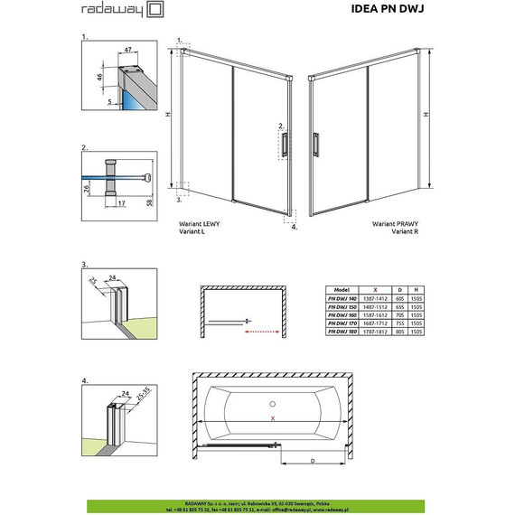 Шторка для ванны Radaway Idea Black PN DWJ 170 см 10003170-54-01L, черный/прозрачное - фото 4